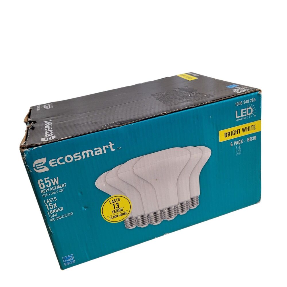 EcoSmart 65-Watt BR30 Dimmable LED Flood Light Bulb Bright White (6-Pack)